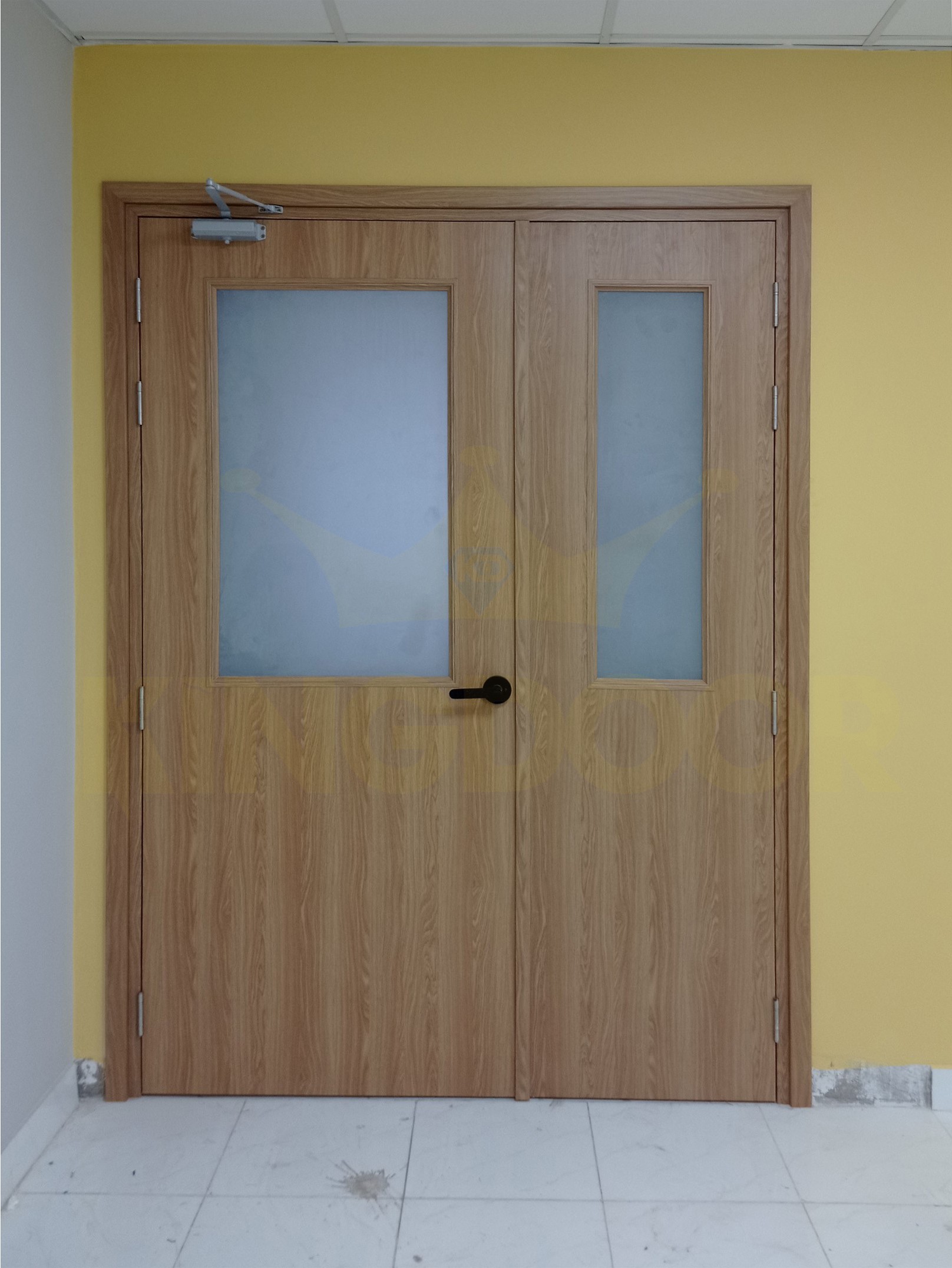 Cửa nhựa composite 2 cánh lệch ô kính