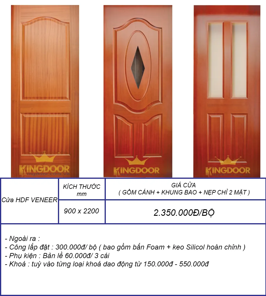 Bảng báo giá cửa gỗ HDF phủ veneer