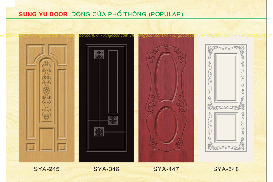 Cửa nhựa gỗ Composite dòng sơn SYA mẫu nhiều hoa văn và panol họa tiết