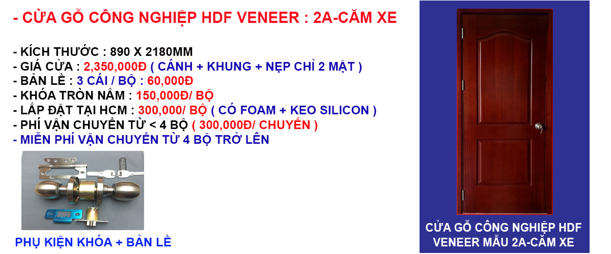 Báo giá cửa gỗ công nghiệp hdf veneer mẫu 2A-Căm Xe