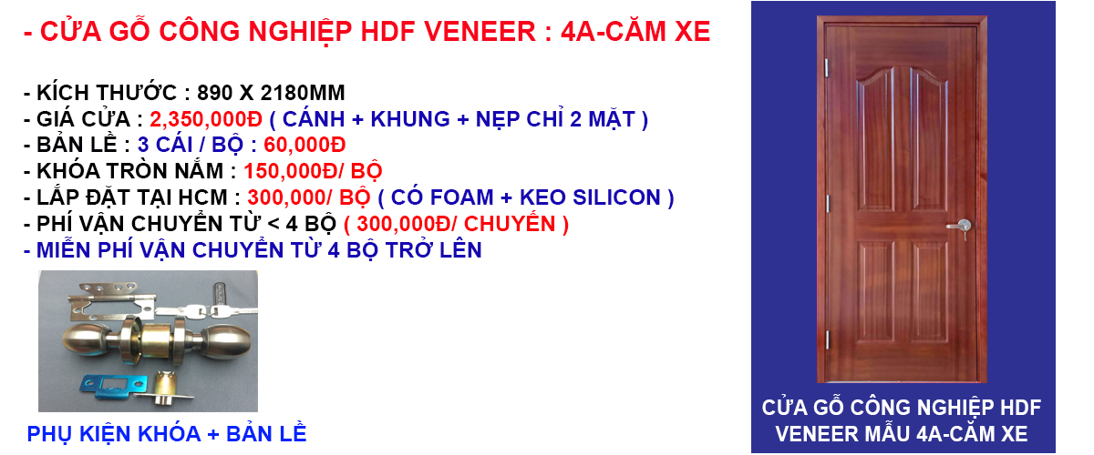 Báo giá cửa gỗ công nghiệp hdf veneer mẫu 4A-Căm xe