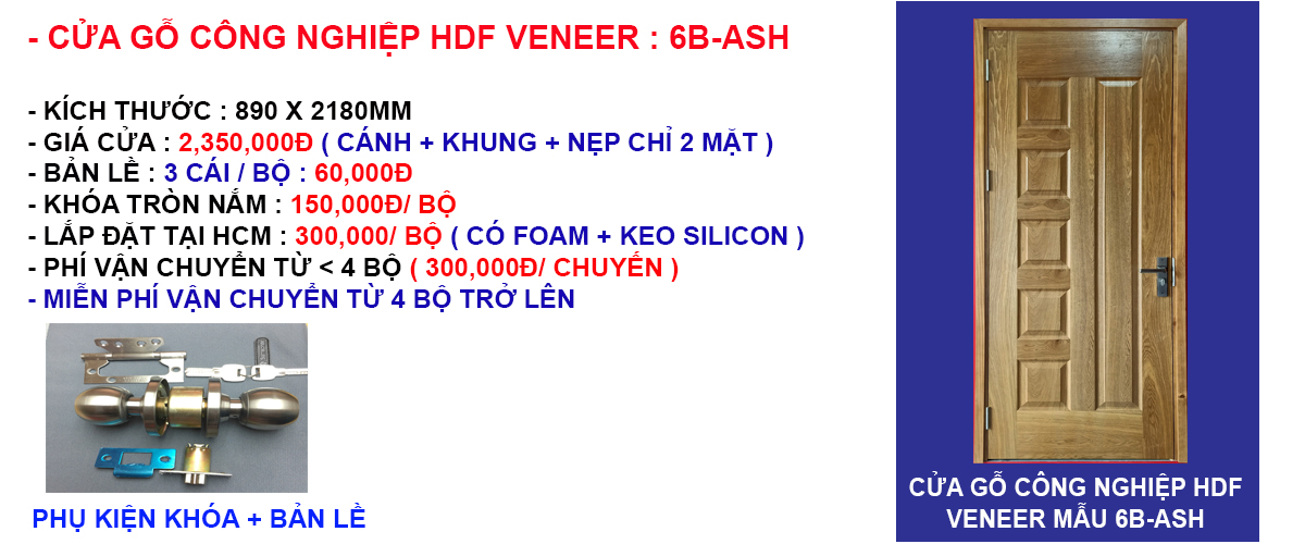 Báo giá cửa gỗ công nghiệp hdf veneer mẫu 6B-Ash