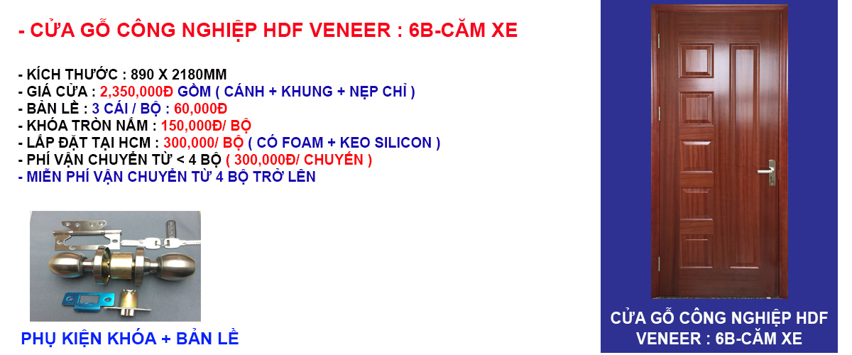 Báo giá cửa gỗ công nghiệp hdf veneer mẫu 6B-Căm xe