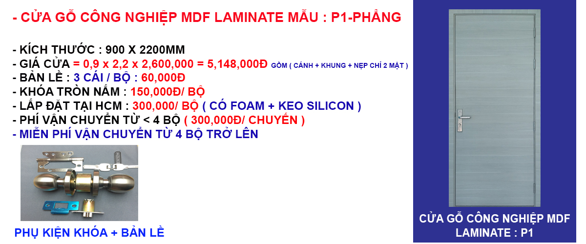 Báo giá cửa gỗ công nghiệp mdf laminate mẫu phẳng