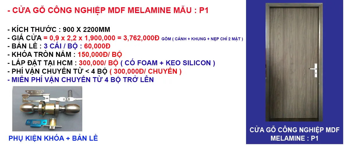 Báo giá cửa gỗ công nghiệp mdf melamine mẫu phẳng P1