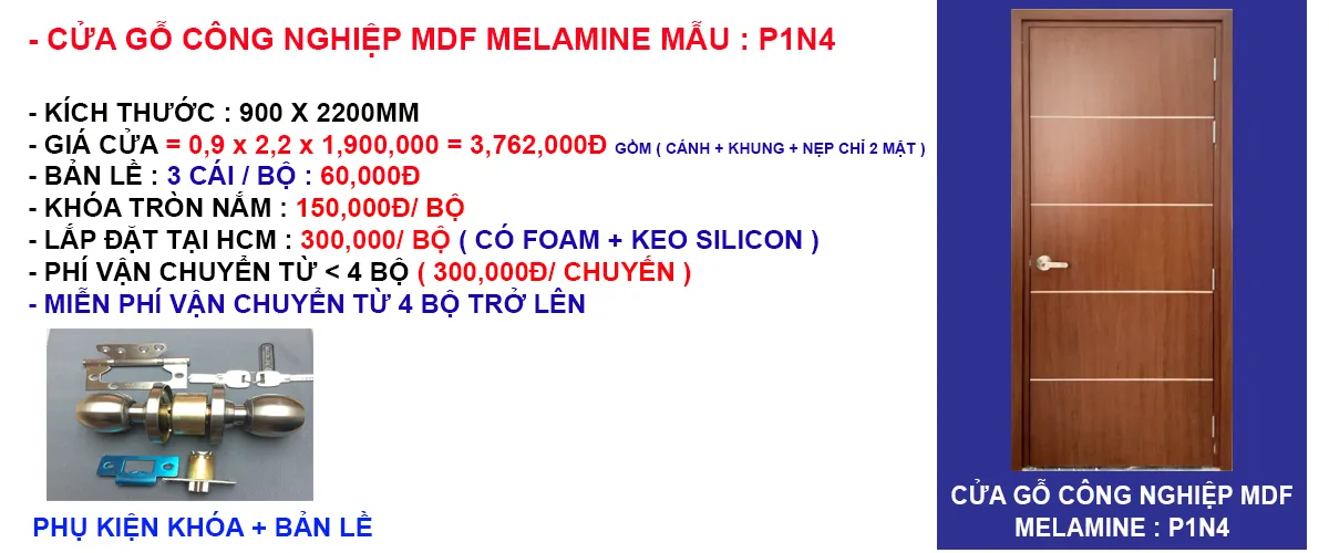 Báo giá cửa gỗ công nghiệp mdf melamine mẫu P1N4