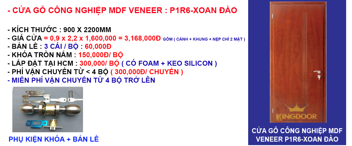 Báo giá cửa gỗ công nghiệp mdf veneer mẫu P1R6-Xoan Đào