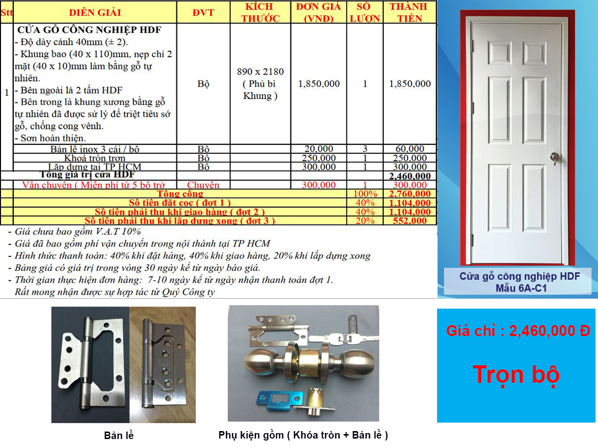 Báo giá cửa gỗ công nghiệp hdf sơn 2020