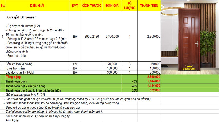 Báo giá cửa gỗ công nghiệp HDF veneer