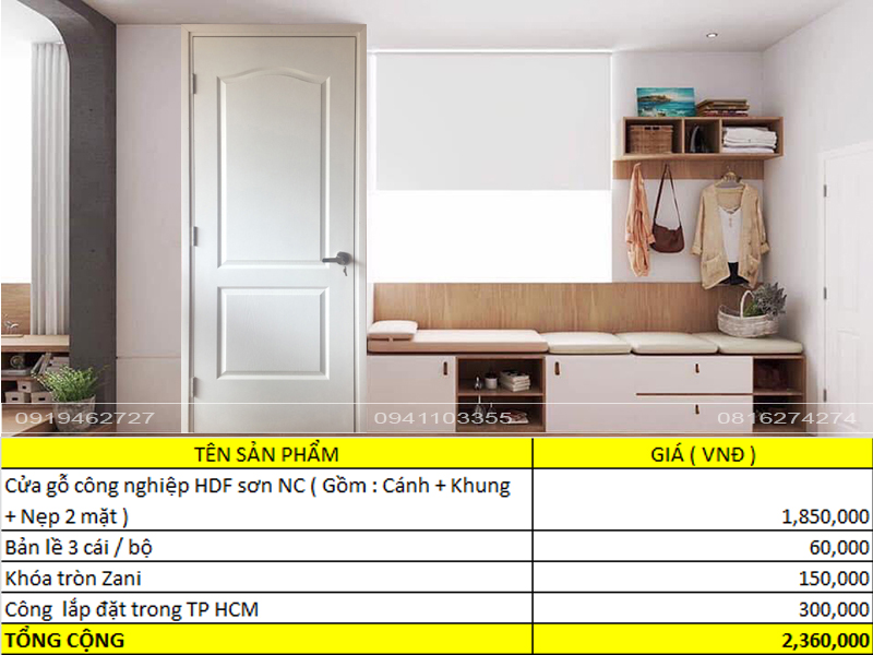 Báo giá cửa gỗ công nghiệp HDF sơn NC