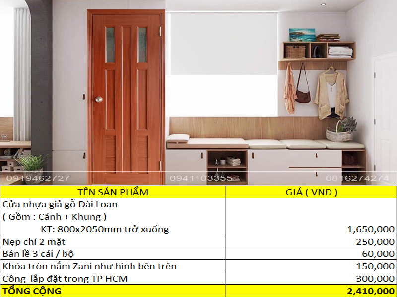 Báo giá cửa nhựa Đài Loan kích thước nhỏ