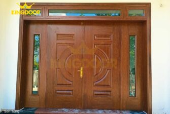 Cửa thép vân gỗ 4 cánh lệch