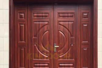 Cửa thép vân gỗ 4 cánh lệch