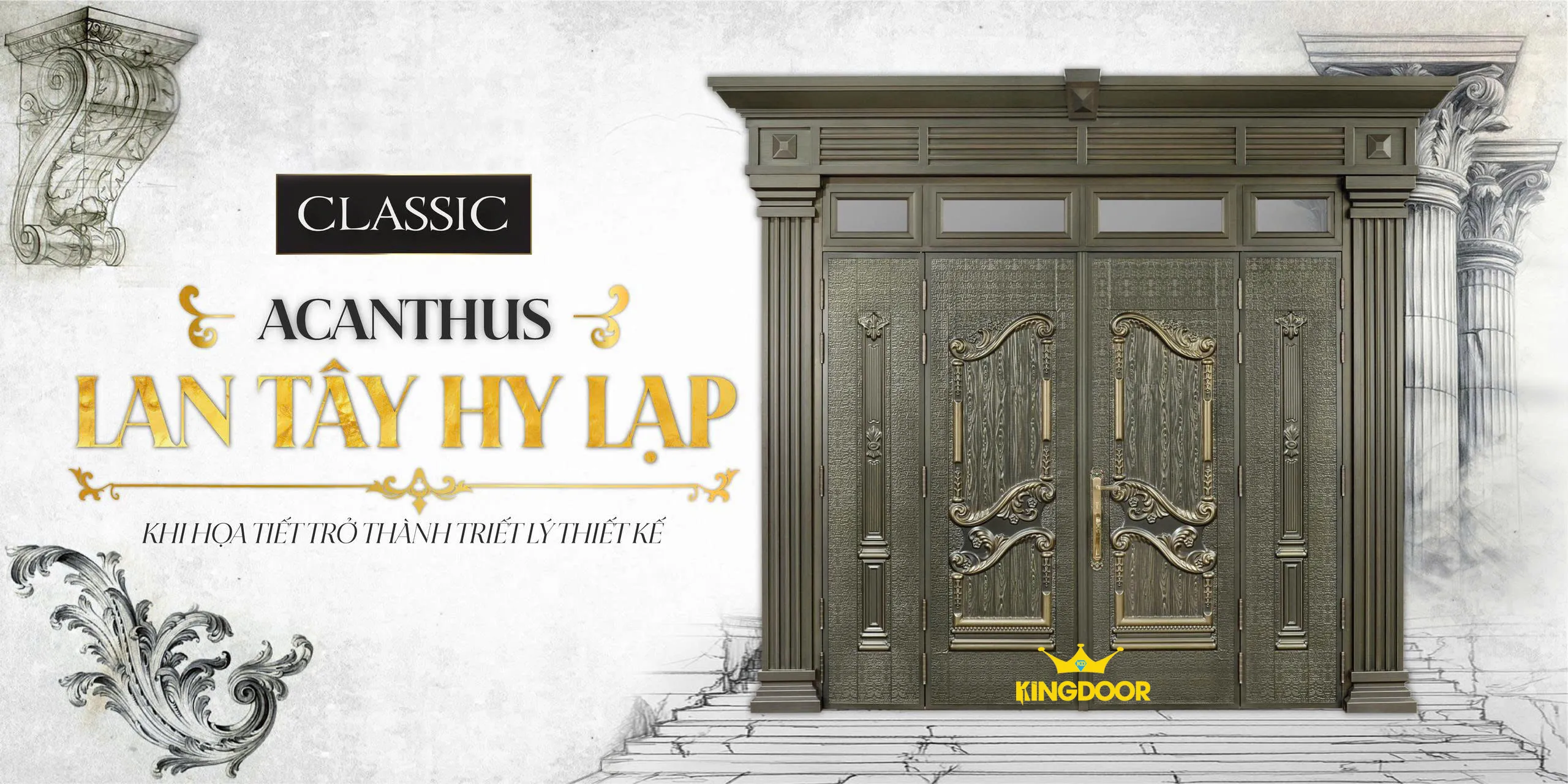Cửa thép Classic họa tiết Lan Tây Hy Lạp Acanthus
