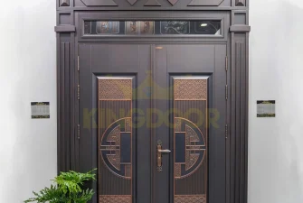 Cửa thép Classic hai cánh lệch - họa tiết chữ thọ vân mây