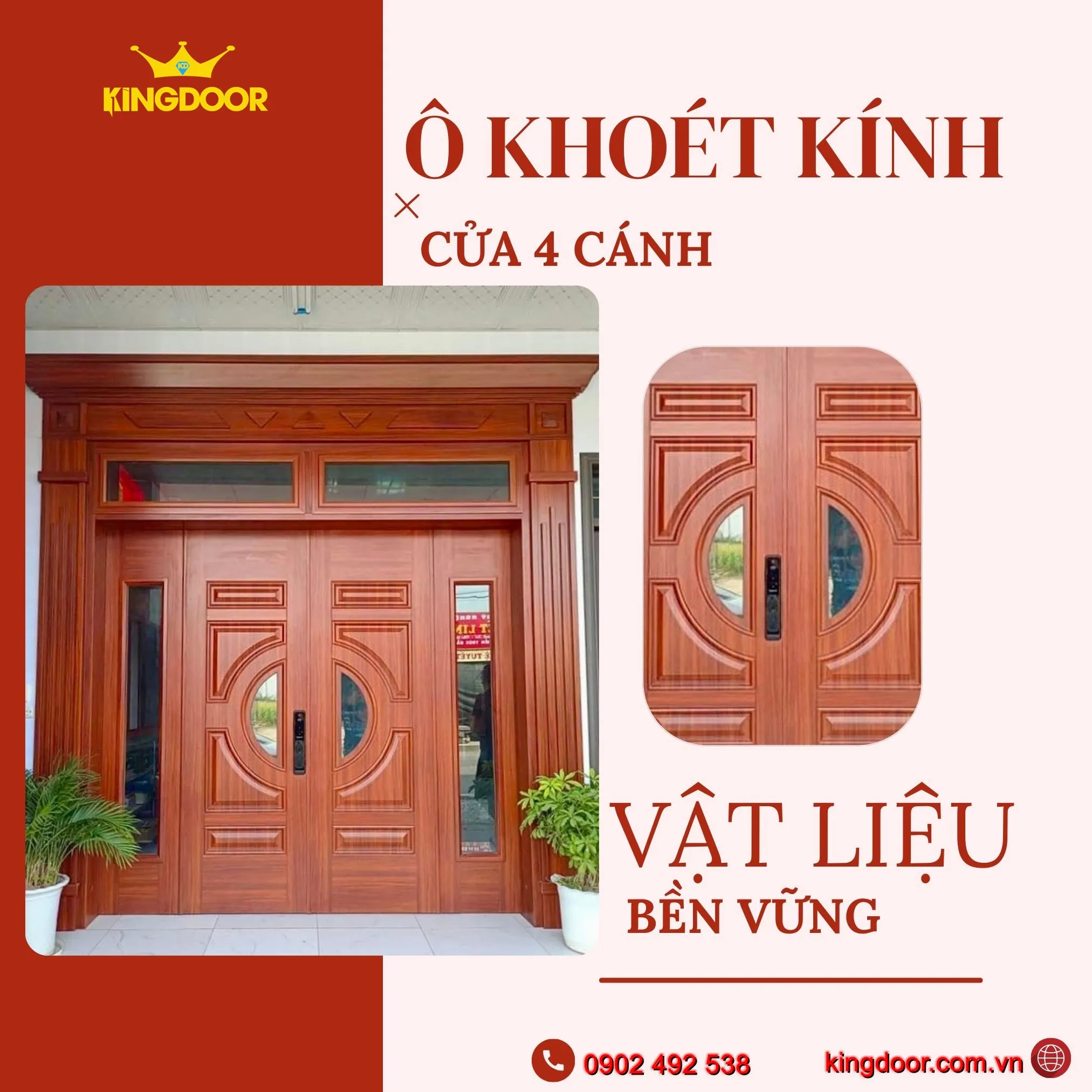 Cửa thép vân gỗ khoét kính huỳnh bán nguyệt