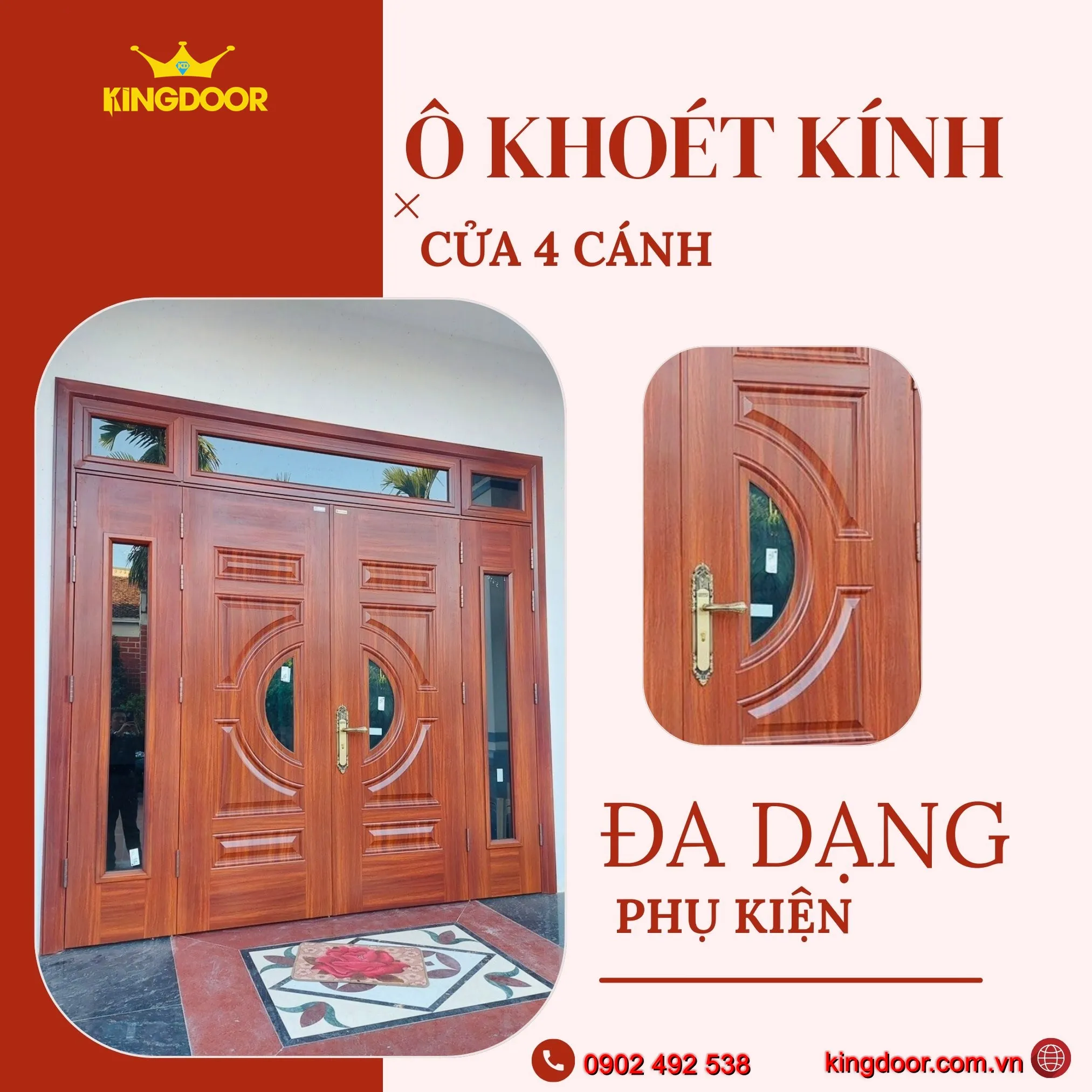 Cửa thép vân gỗ khoét kính huỳnh bán nguyệt