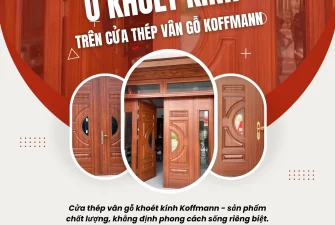 Cửa thép vân gỗ khoét kính huỳnh bán nguyệt