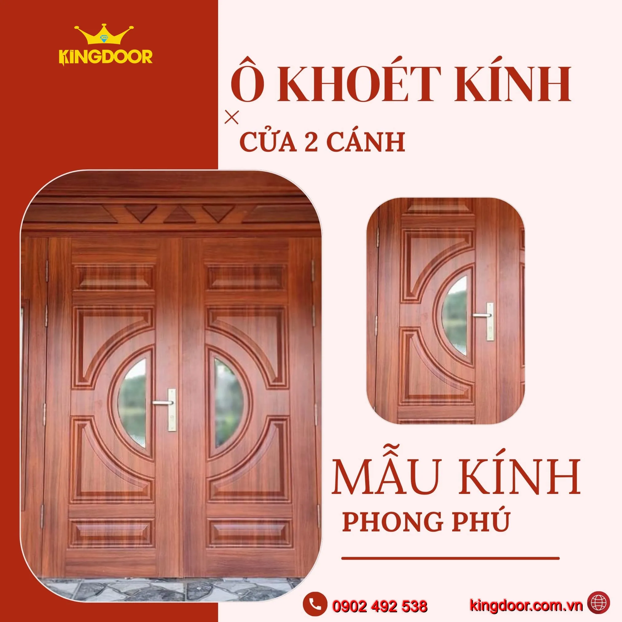 Cửa thép vân gỗ khoét kính huỳnh bán nguyệt