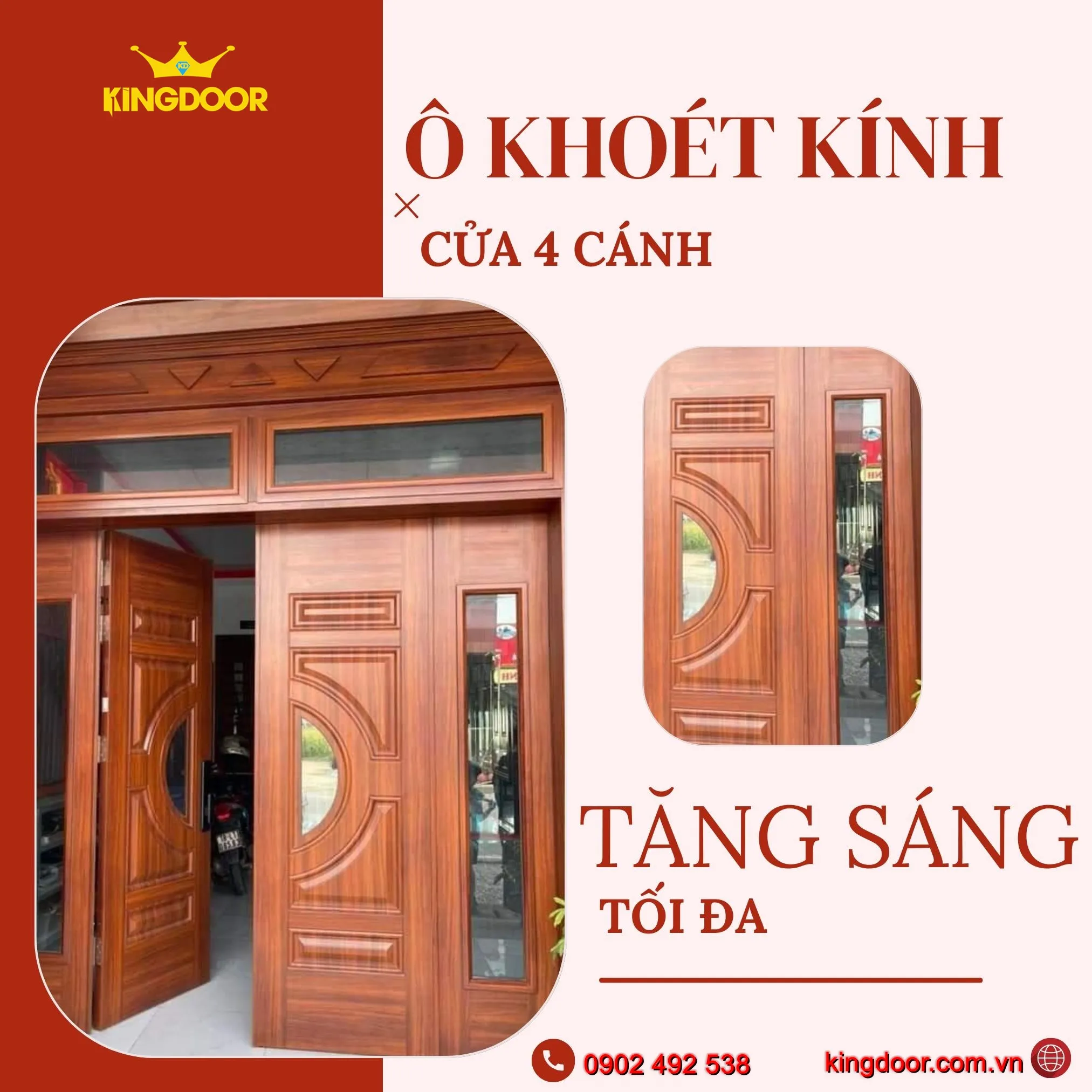 Cửa thép vân gỗ khoét kính huỳnh bán nguyệt