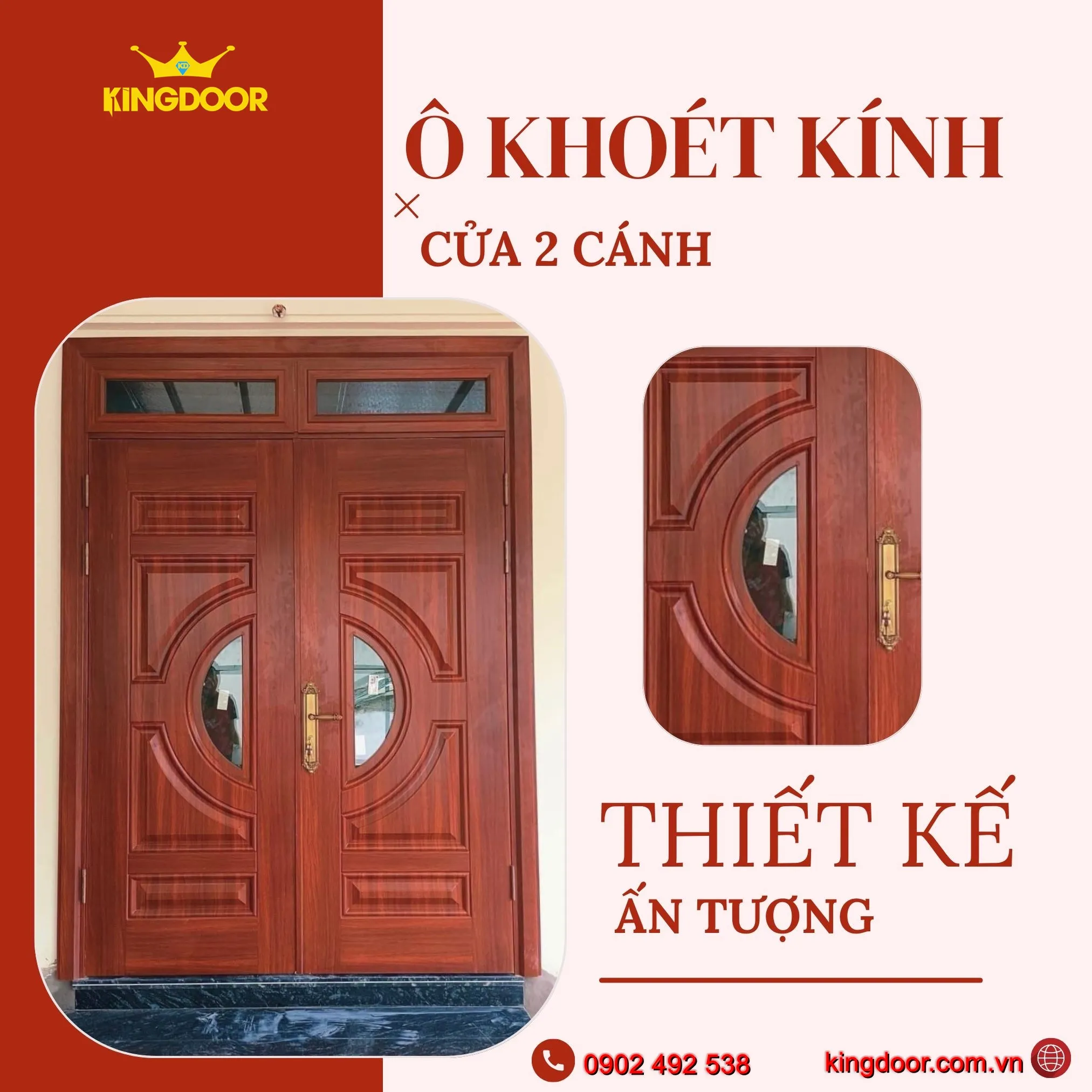 Cửa thép vân gỗ khoét kính huỳnh bán nguyệt