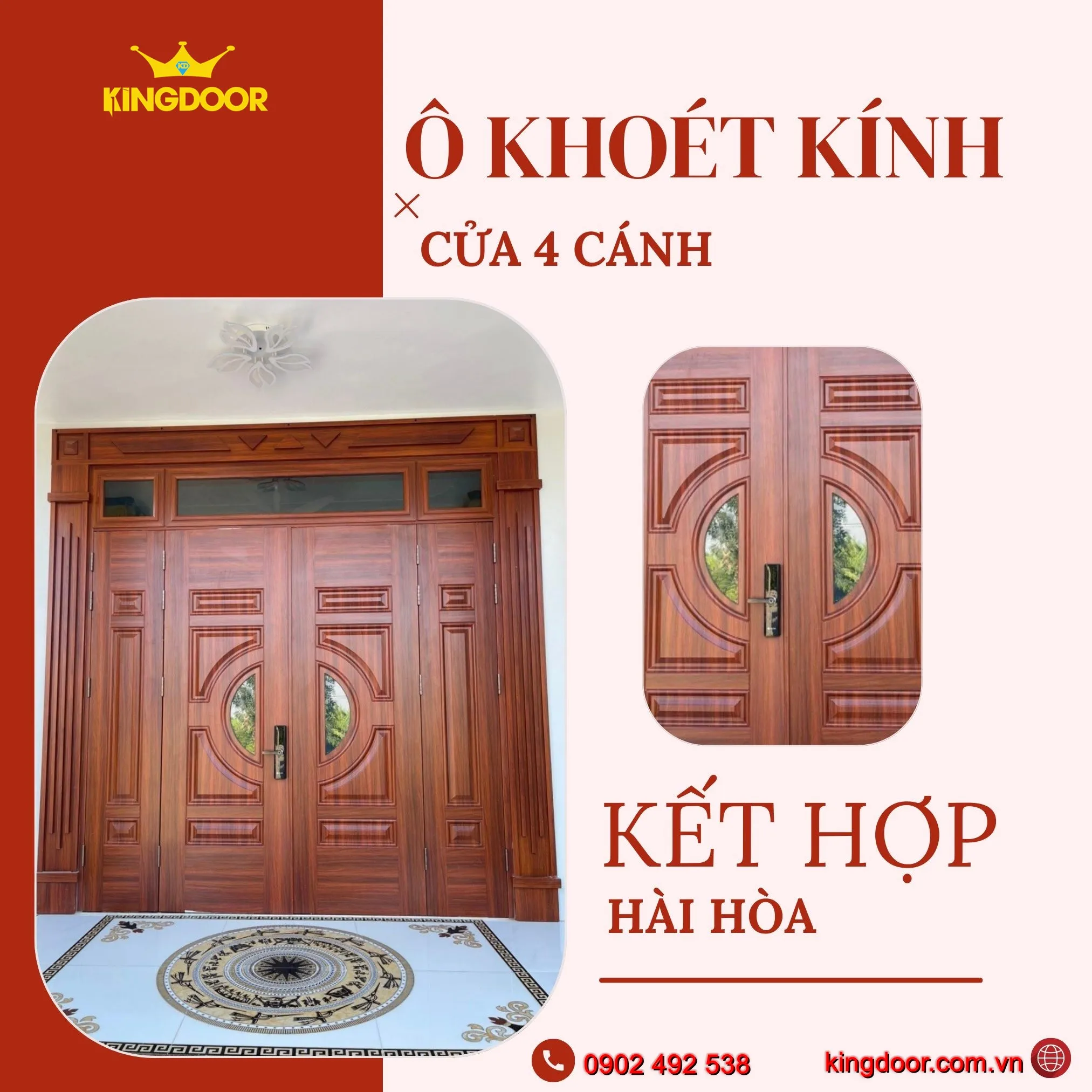 Cửa thép vân gỗ khoét kính huỳnh bán nguyệt