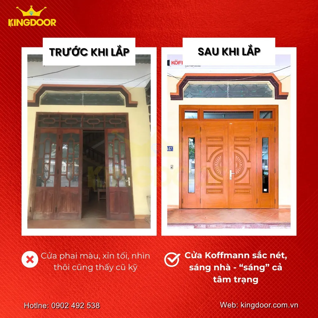 Thi công cửa thép vân gỗ