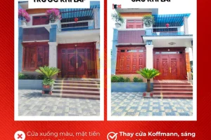 Thi công cửa thép vân gỗ