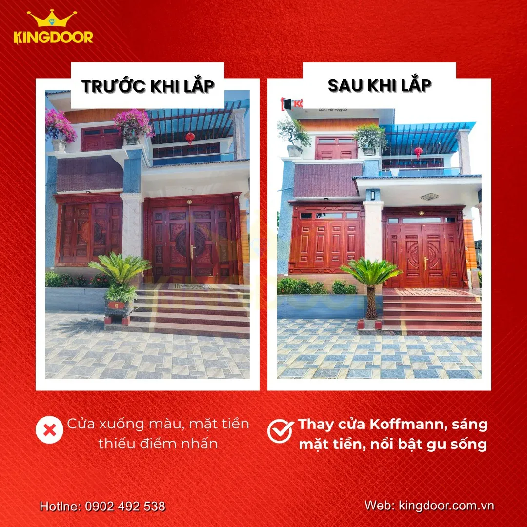 Thi công cửa thép vân gỗ