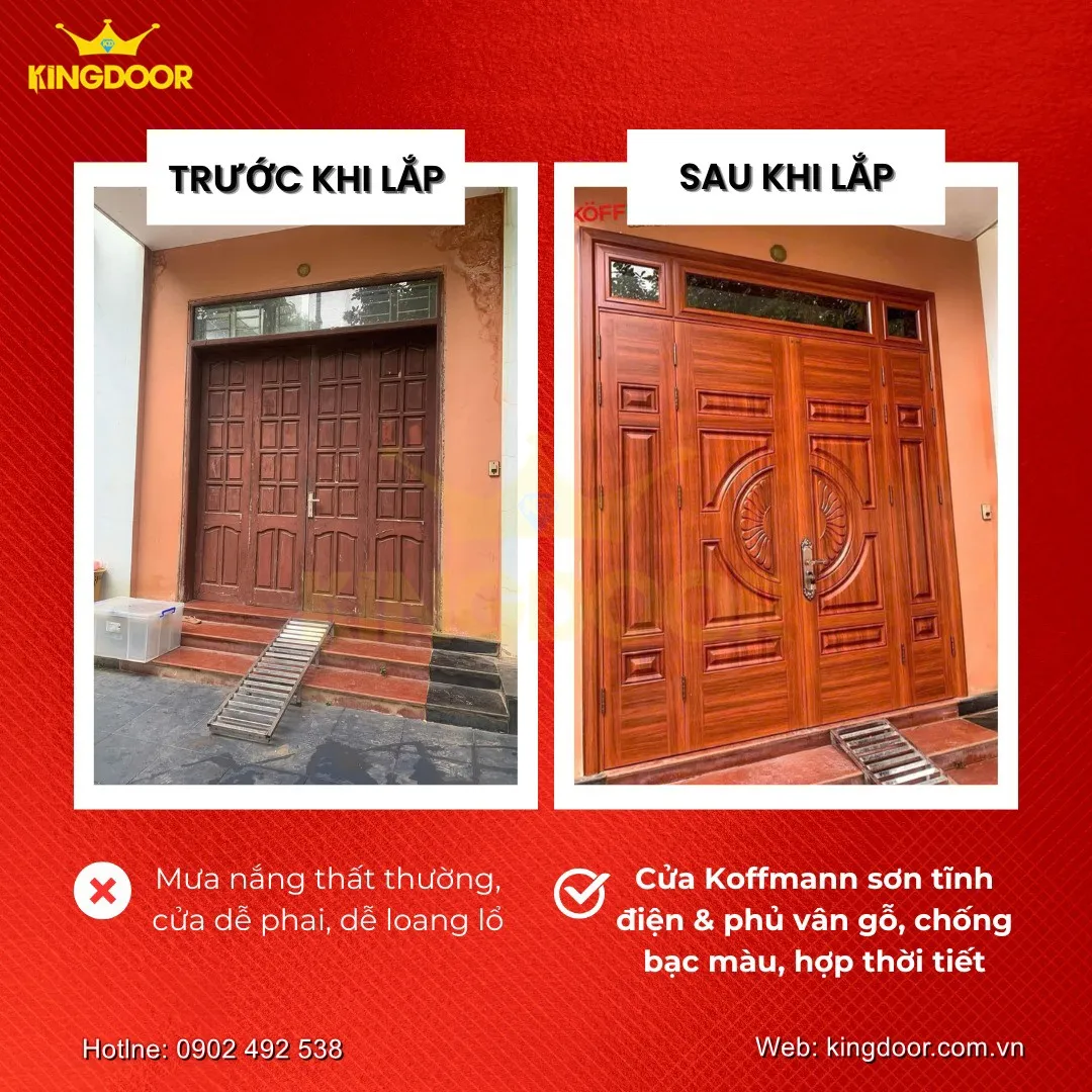 Thi công cửa thép vân gỗ