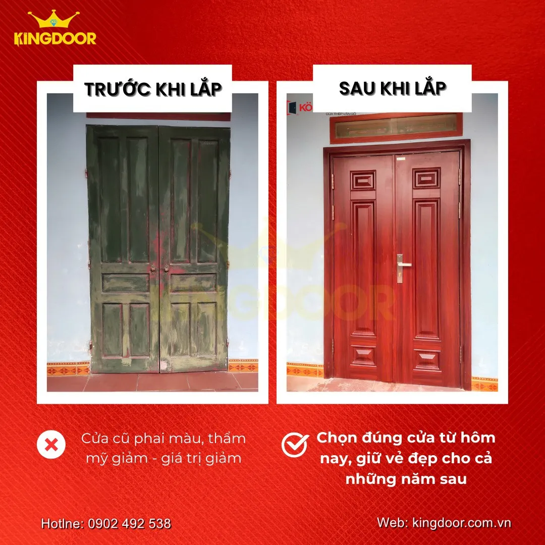 Thi công cửa thép vân gỗ