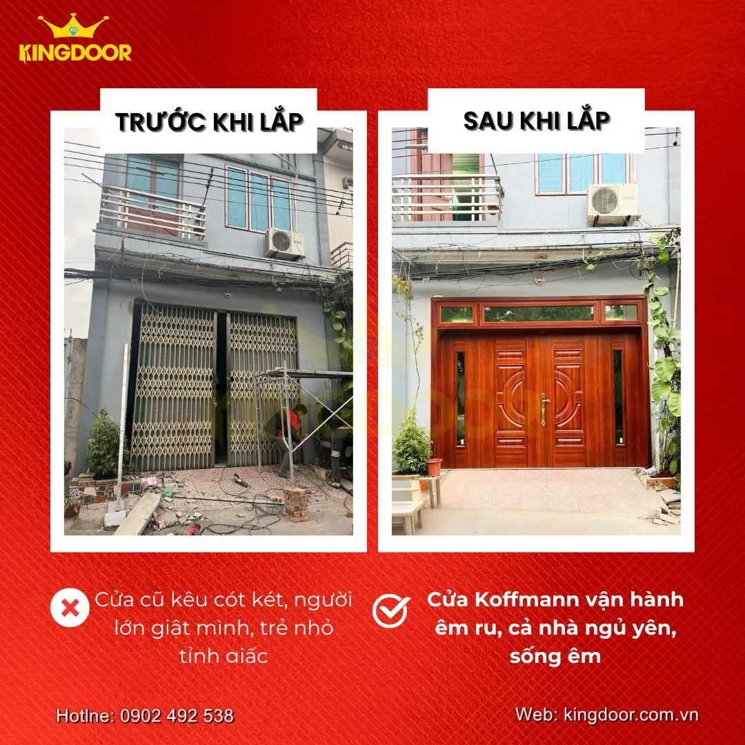 Thi công cửa thép vân gỗ