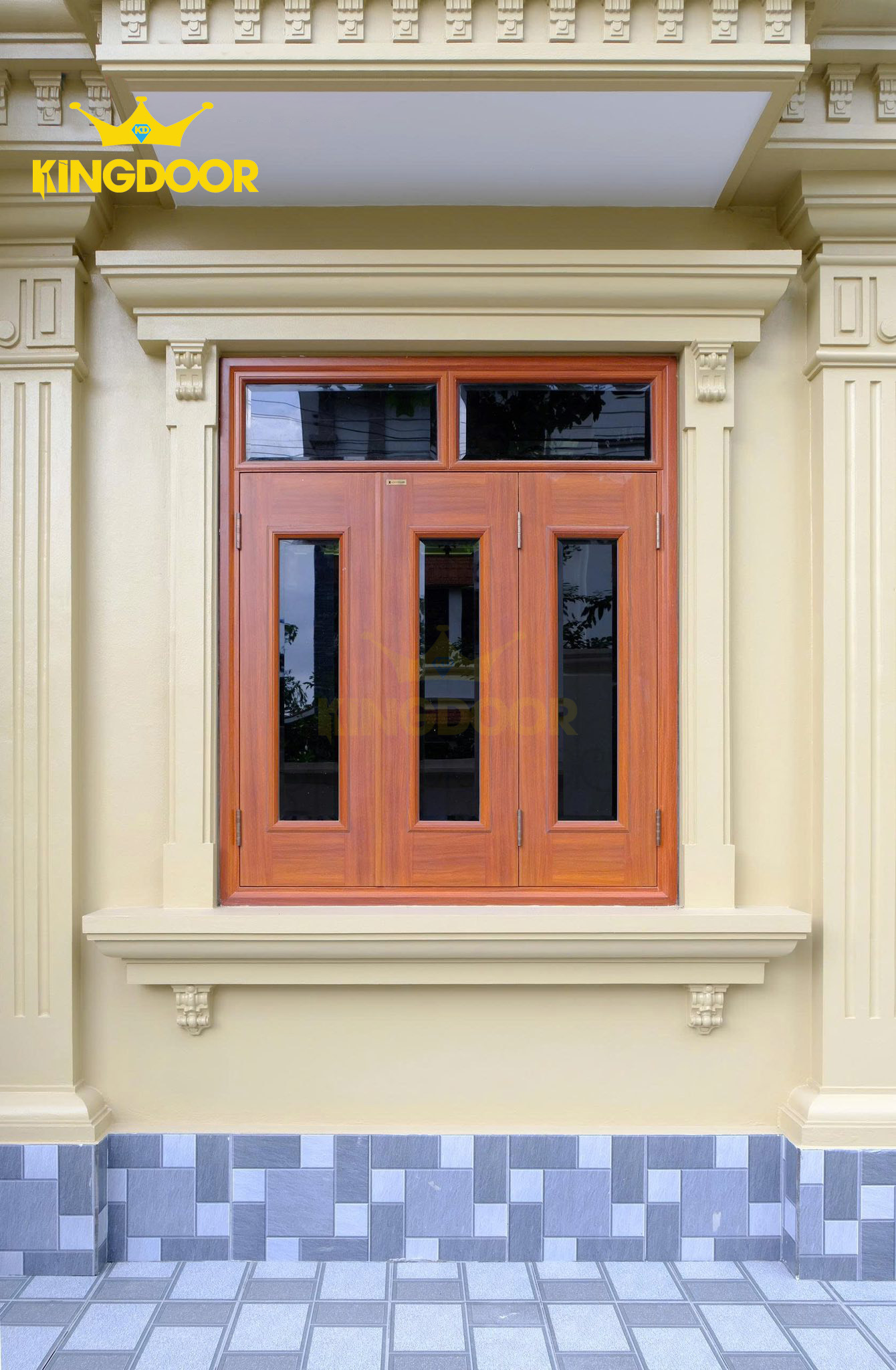 Cửa sổ thép vân gỗ 3 cánh