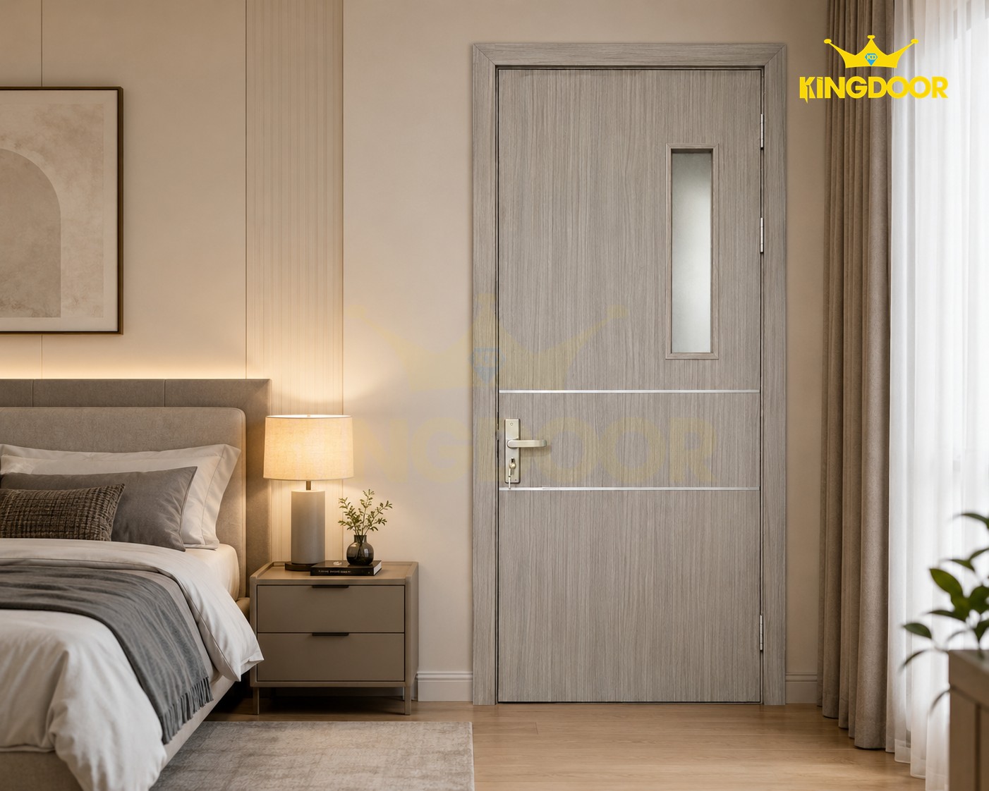 Cửa nhựa composite chạy chỉ nhôm kết hợp ô kính