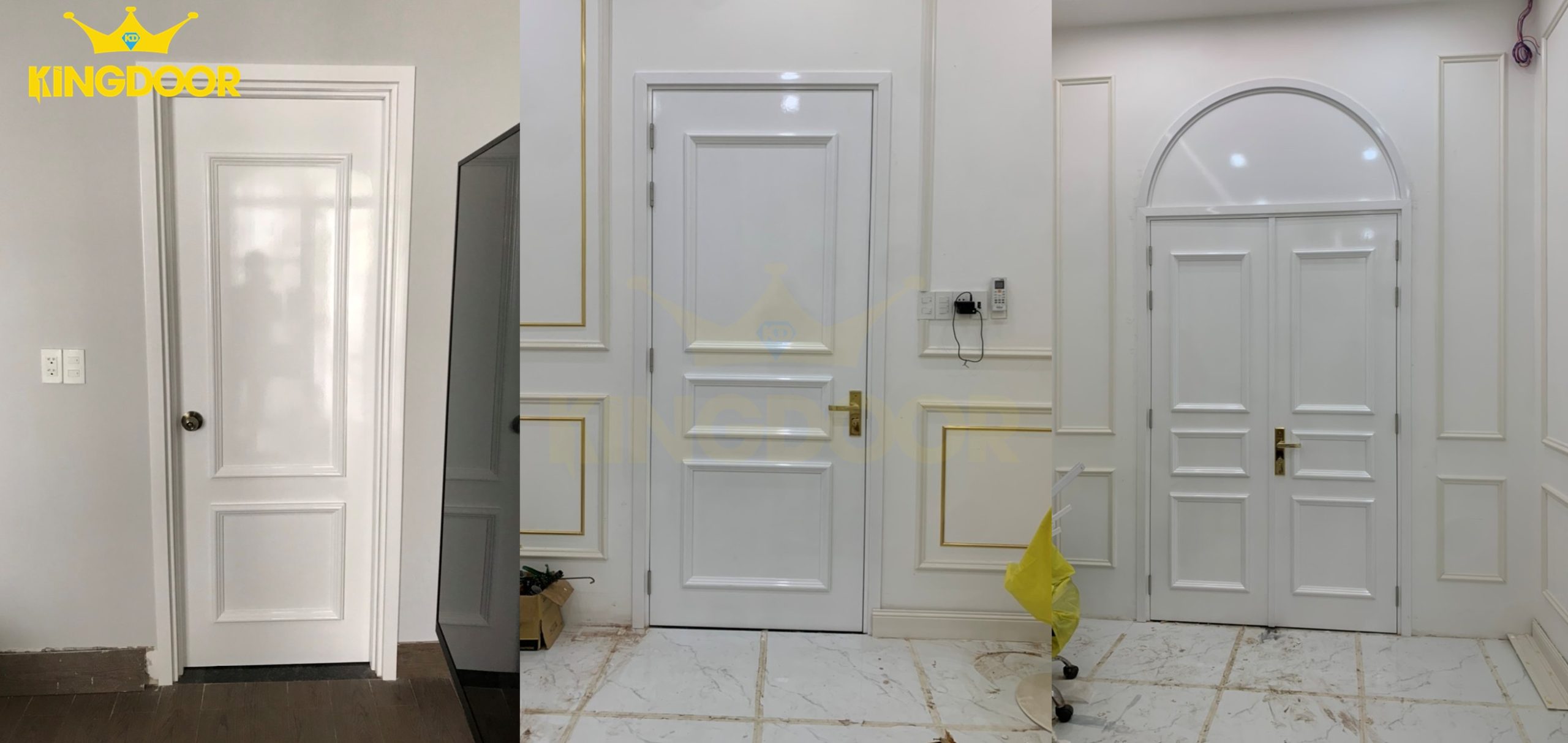 cửa composite phào nổi màu trắng tân cổ điển
