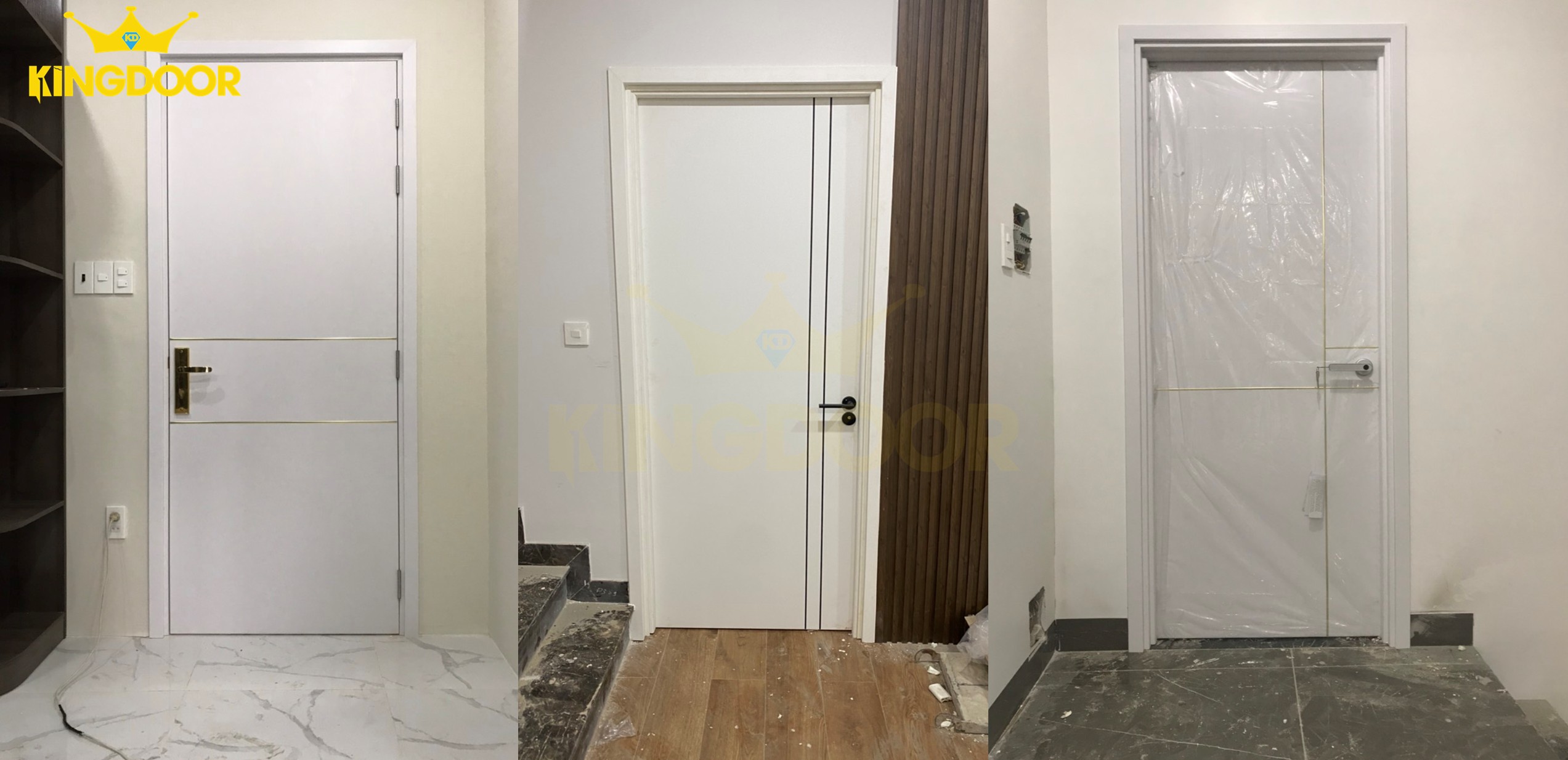 cửa composite trắng chạy chỉ nhôm